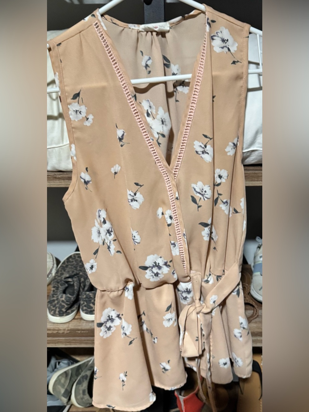 Sienna Sky Blush Floral Sleeveless V-Neck Wrap Top